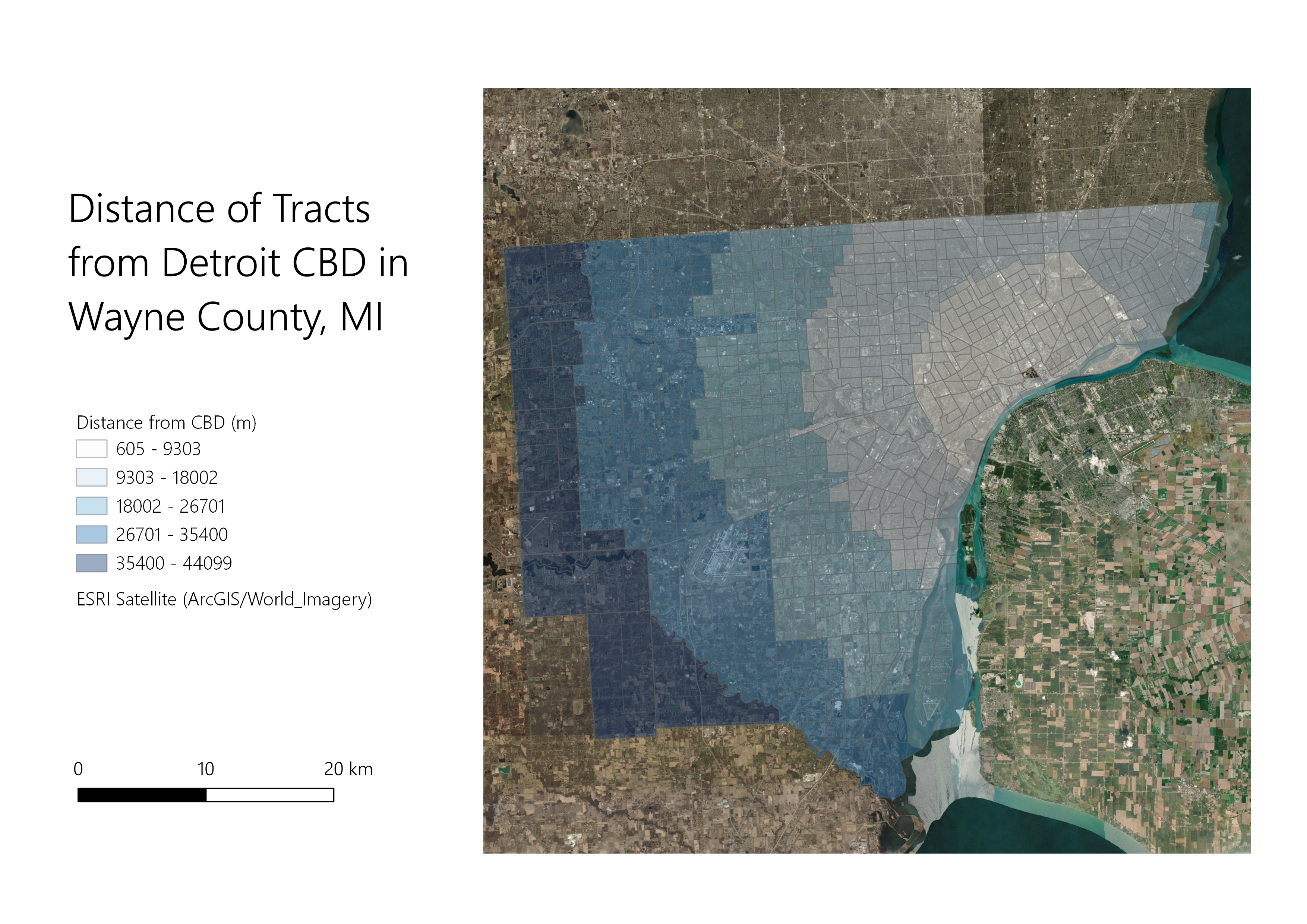 distance calculated for wayne county, michigan